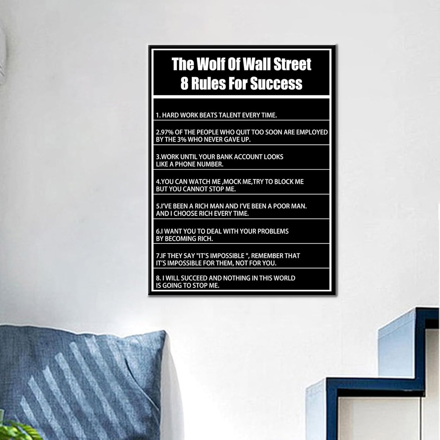 Inspirational Canvas Wall Art 8 Rules for Success Picture Poster Motivation Quotes Print on Canvas Use for Home Kitchen Living Room Office Decor Artwork Framed Ready to Hang [18''Wx 24''H]