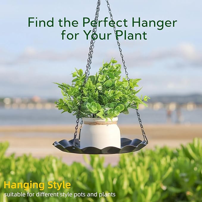 Hanging Planter for Indoor Outdoor, Plant Hanger, Hanging Plant Holder, Plant Pot Shelf Basket for Window Wall Ceiling Garden with Chains and Hooks, 2Pcs (Wavy Round)