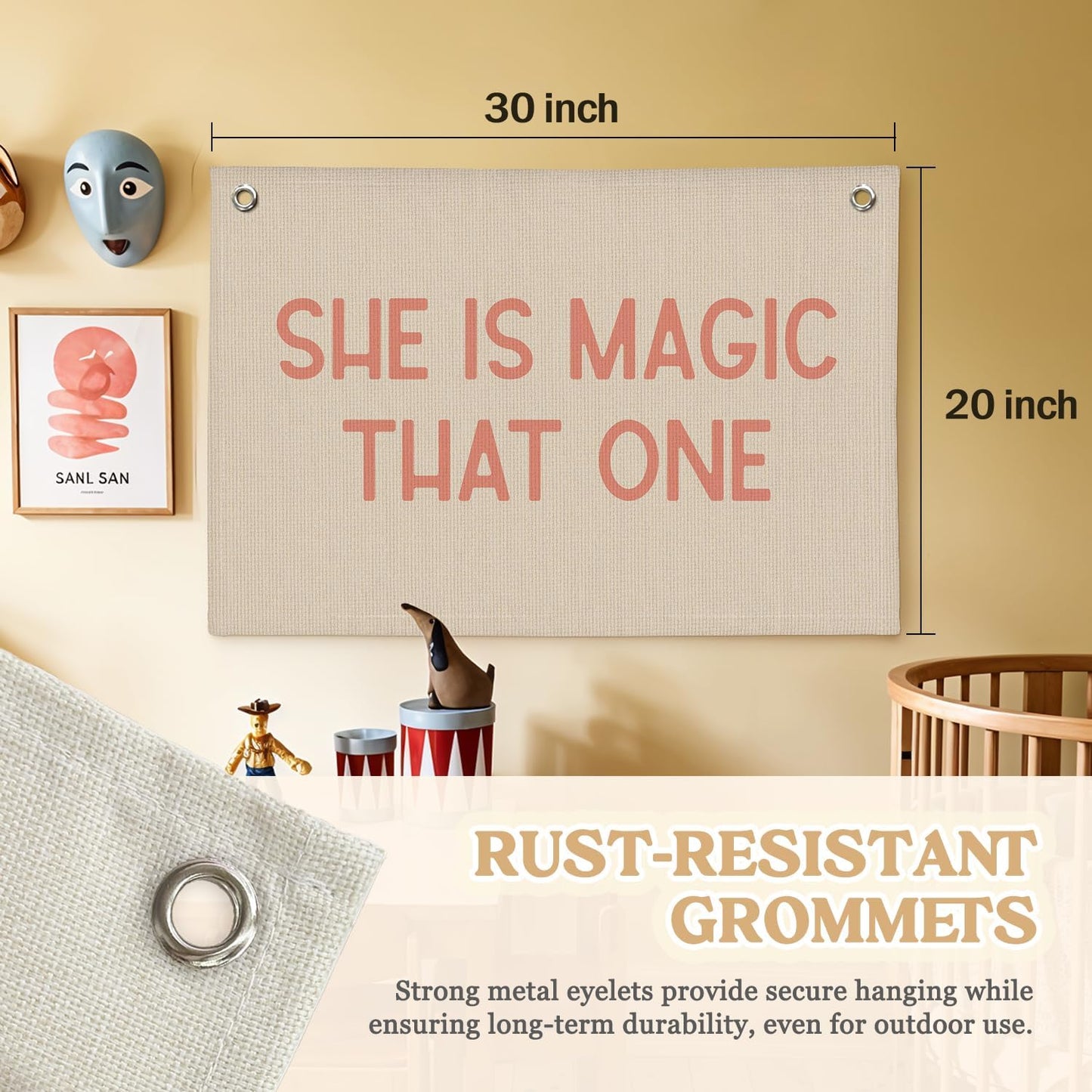 Girls Room Decor，She Is Magic That One Linen Canvas Banner– Inspirational Wall Art for Nursery Kids，Girl Room Decor – 30x20 Inch