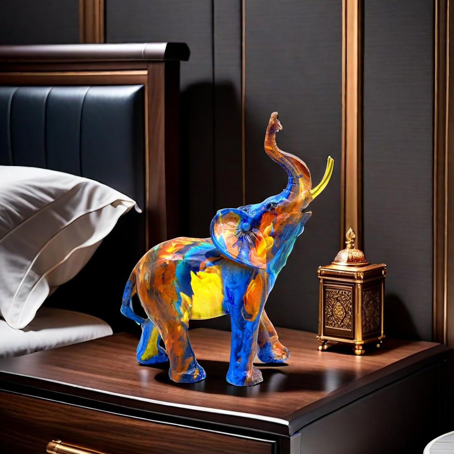 Colorful Elephant Statue Sculpture Figurine for Home, Office, Living Room, Desktop Decoration, Garden Outdoor Decor (Large)