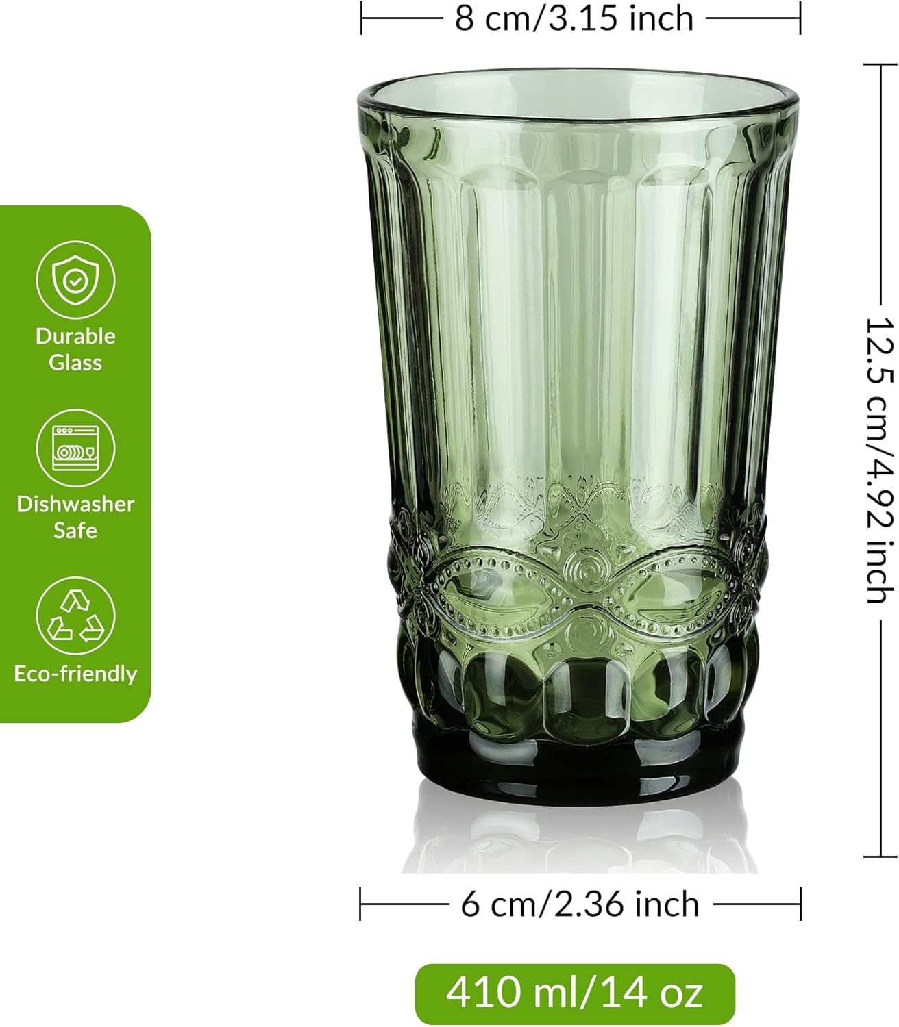 Joeyan Vintage Drinking Glasses Set of 4, 14oz Highball Glass Water Tumbler with Embossed Serpentine Pattern, Colored Tall Glassware Beverages Cups for Christmas Wedding Party Banquet, Multicolor