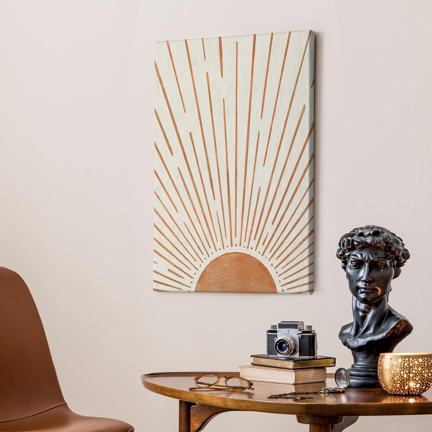 HIWX Vintage Abstract Boho Sun Framed Canvas Painting Wall Art Decor, Bohemia Boho Sunrise Sunshine Wall Art Artwork Home Decoration For Living Room Yoga Bedroom Bathroom 16x24 Inch