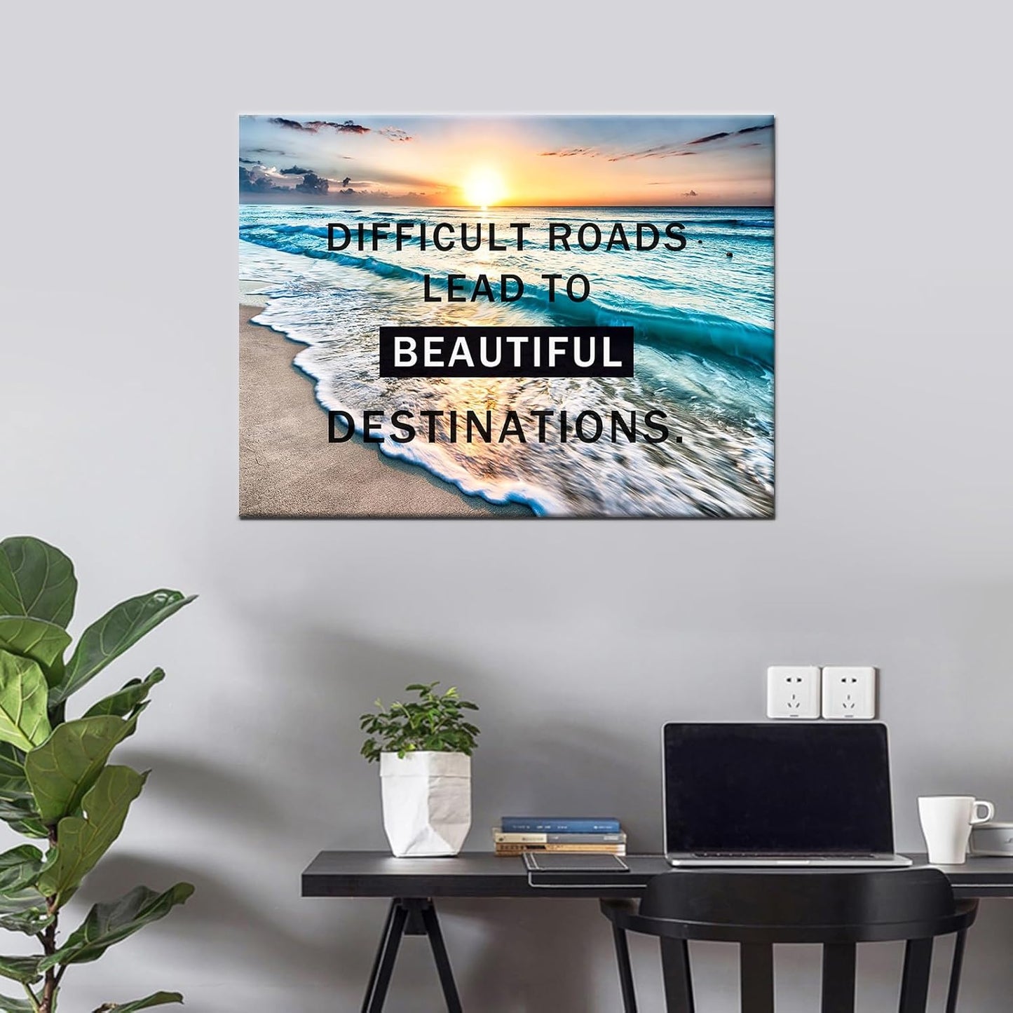 GoForArt Inspirational Canvas Wall Art, Famous Quote Prints Motivational Wall Decor, Difficult Road Poster for Office Living Room, Ocean Bedroom Dining Room Artwork Home Decoration 18x24in