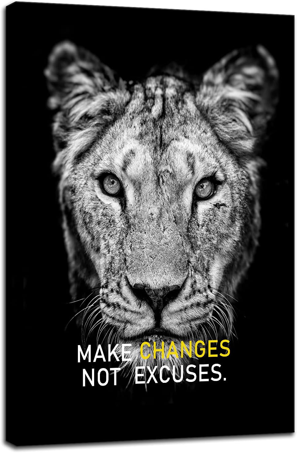 GoForArt Inspirational Canvas Wall Art, Famous Quote Prints Motivational Wall Decor, Black Make Changes Poster for Office Living Room, Animal Lion Bedroom Dining Room Artwork Home Decoration 12x18in