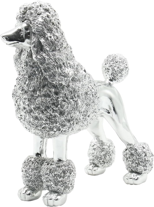 Lukitas Standing Sliver Poodle Sculpture Decor, Decorative Dog Statue, Animal Ornament for Garden Home, Resin 10''