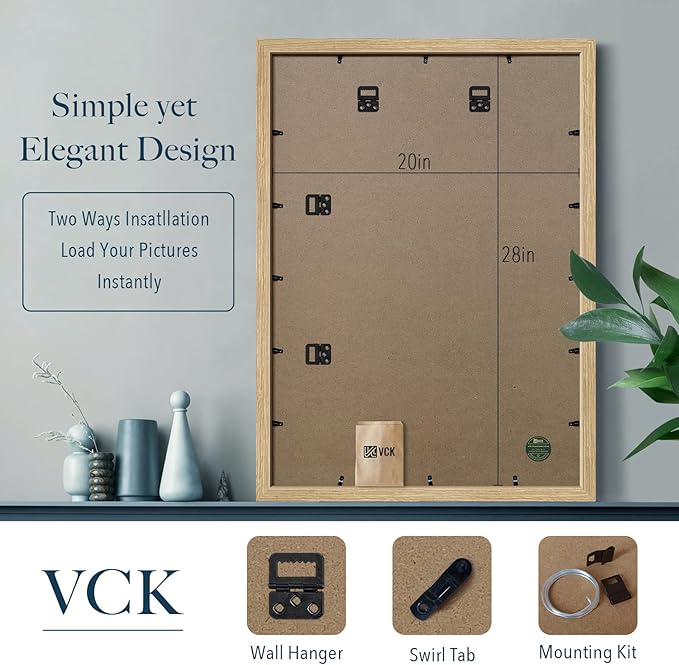 VCK 20x28 Poster Frame Set of 3 - Oak, Natural Solid Wood Picture Frames, Wall Hanging