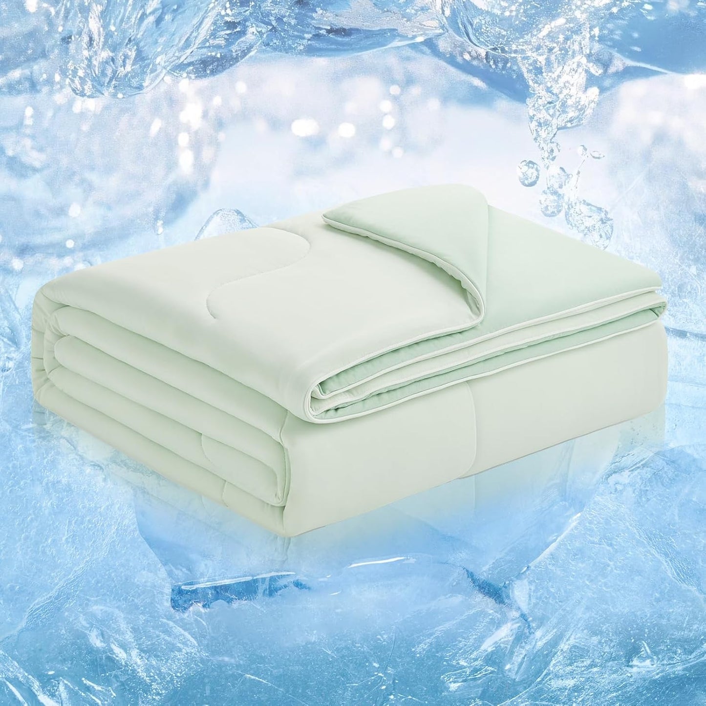 Cozy Bliss Viscose Cooling Comforter Queen Size, Reversible Cooling Blanket for Hot Sleepers and Night Sweats, Q-Max 0.4 Breathable Summer Comforter Quilt, Lightweight Soft Silky Smooth, Mint Green