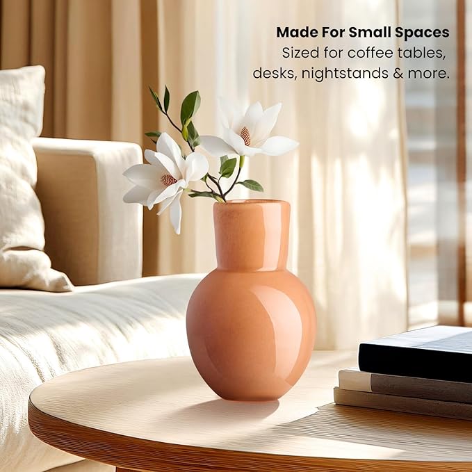 Torre & Tagus 6" Mouth Blown Art Glass Vase for Flowers - Apricot Orange Small Table Vase & Handmade Small Orange Accent as Cozy Home Decor, Neutral Bud Vases for Decorative Shelf Decor or Wedding