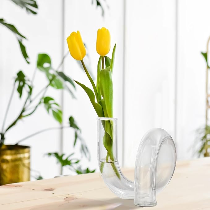 Joeyan Handmade Small Glass Flower Vase,Decorative Geometric Glass Bud Vase for Modern Home Centerpieces Living Room Office,4.72" Abstract Clear Vase for Single Flower and Dry Flowers