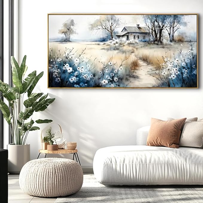 Watercolor Landscape Art Wall Art - Framed Modern Canvas Painting for Living Room, Bedroom Home Office Decor, 60x30 Inch Ready to Hang