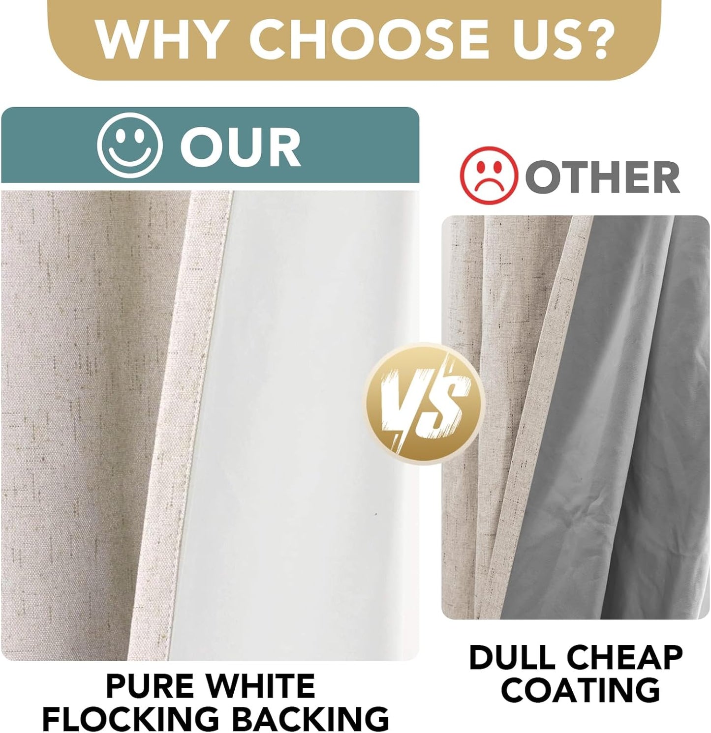 H.VERSAILTEX Polyester Blackout Curtains 96 Inches Long, 100% Absolutely Blackout Elegant Curtains for Bedroom, Thermal Insulated Linen Drapes Grommet Curtains with White Liner, 2 Panels, Natural