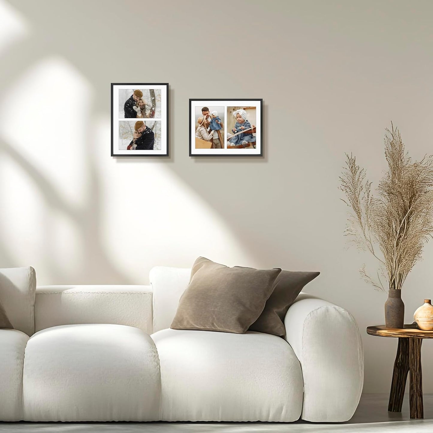 Frametory - 8.5x11 Aluminum Collage Picture Frame - Display 5x7 Pictures with 2 Openings Mat - Real Glass Front - With Easel Stand for Horizontal/Vertical Wall Mount - Black 1 Pack