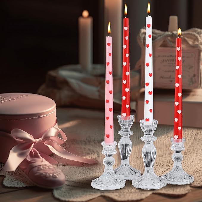 6 Pcs Taper Candles 10 Inch Candle Sticks for Bachelorette Bridal Wedding Party Baby Shower Table Cake Decor(Heart,10 Inch,Pink Red White)