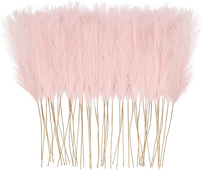 50pcs Pink Faux Pampas Grass Decor, 21.6" Short Artificial Pompous Grass Floral Fake Pompas Grass Branches Vase Filler Flower Arrangement for Home Wedding Boho Decor