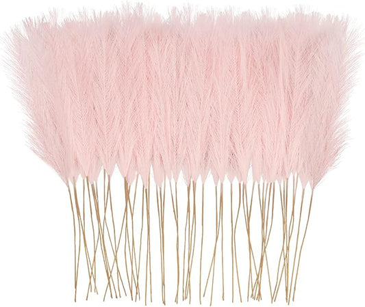 50pcs Pink Faux Pampas Grass Decor, 21.6" Short Artificial Pompous Grass Floral Fake Pompas Grass Branches Vase Filler Flower Arrangement for Home Wedding Boho Decor