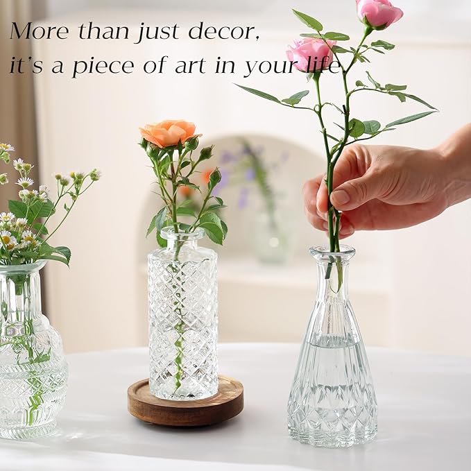 Glass Bud Vase Set of 30 - Small Vases for Flowers in Bulk - Assorted Vintage Crystal Vases for Flowers, Table Centerpieces (Clear, 30 Pcs)