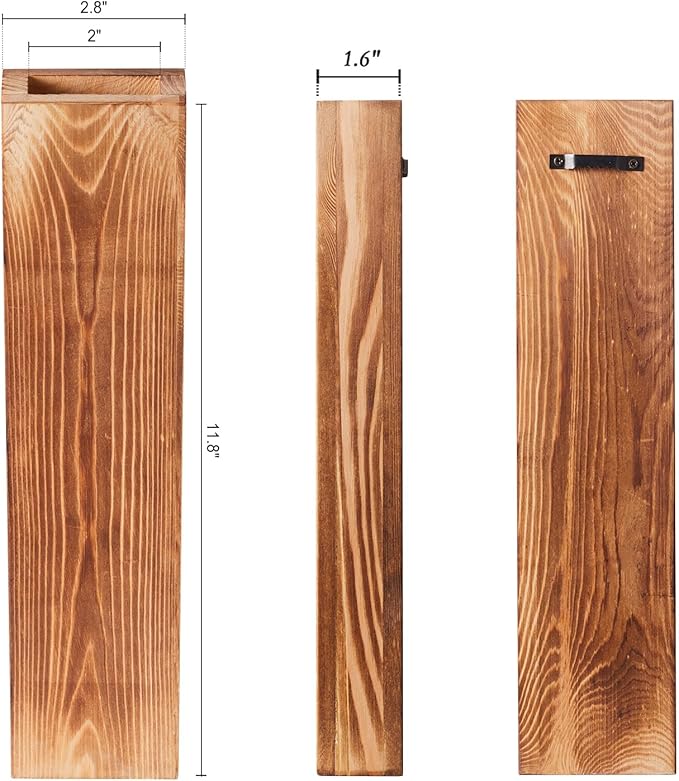 3-Pack Decorative Wood Wall Planters for Artificial Plant, Dried Flower Stems, 12" Slim Wood Wall Vases for Living Room, Bedroom, Bathroom, Apartment Decor