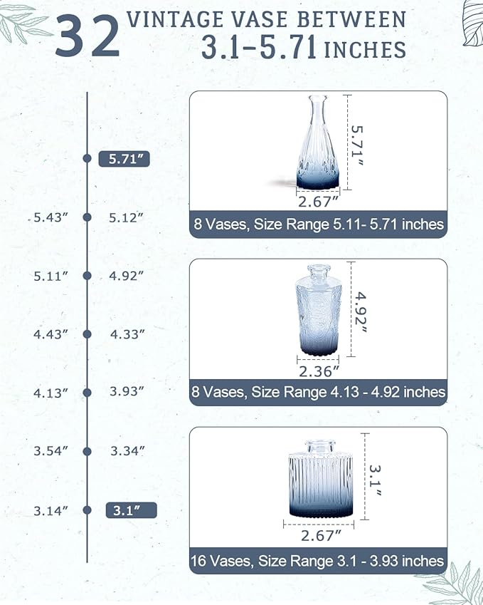 Yirilan Bud Vases Set of 32 PCS, Small Flower Vases for Table Centerpieces, Mini Vases for Single Stem Flowers, Glass Vases for Centerpieces, Wedding & Home Decor, Clear (Blue Gradient, 32 pcs)