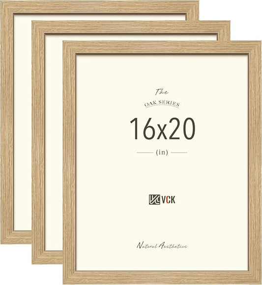 VCK 16x20 Solid Wood Poster Frames for Wall, Natural Oak Picture Frame 3 Pack, Wall Gallery Frame