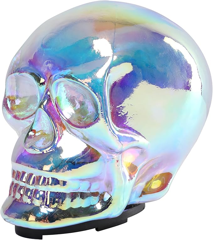 VCUTEKA Halloween Skull Human Light Indoor Decoration Skull Statue Halloween Sculptures with Colorful Light for Party Horror Decoration Holiday Decor Glass Figurines Gift