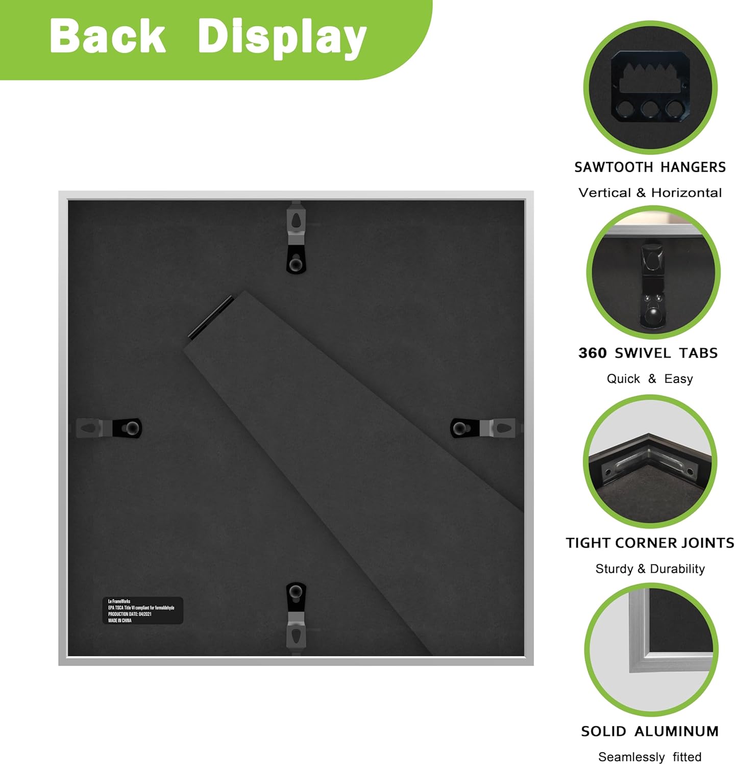 FrameWorks 8x8 Matted to 4x4 Picture Frame – Aluminum Frame w/Tempered Glass, Removable Mat for Photos, Posters, Art, Stylish Wall Frame for Home Decor, Gallery Walls, Office, Living Room - Silver