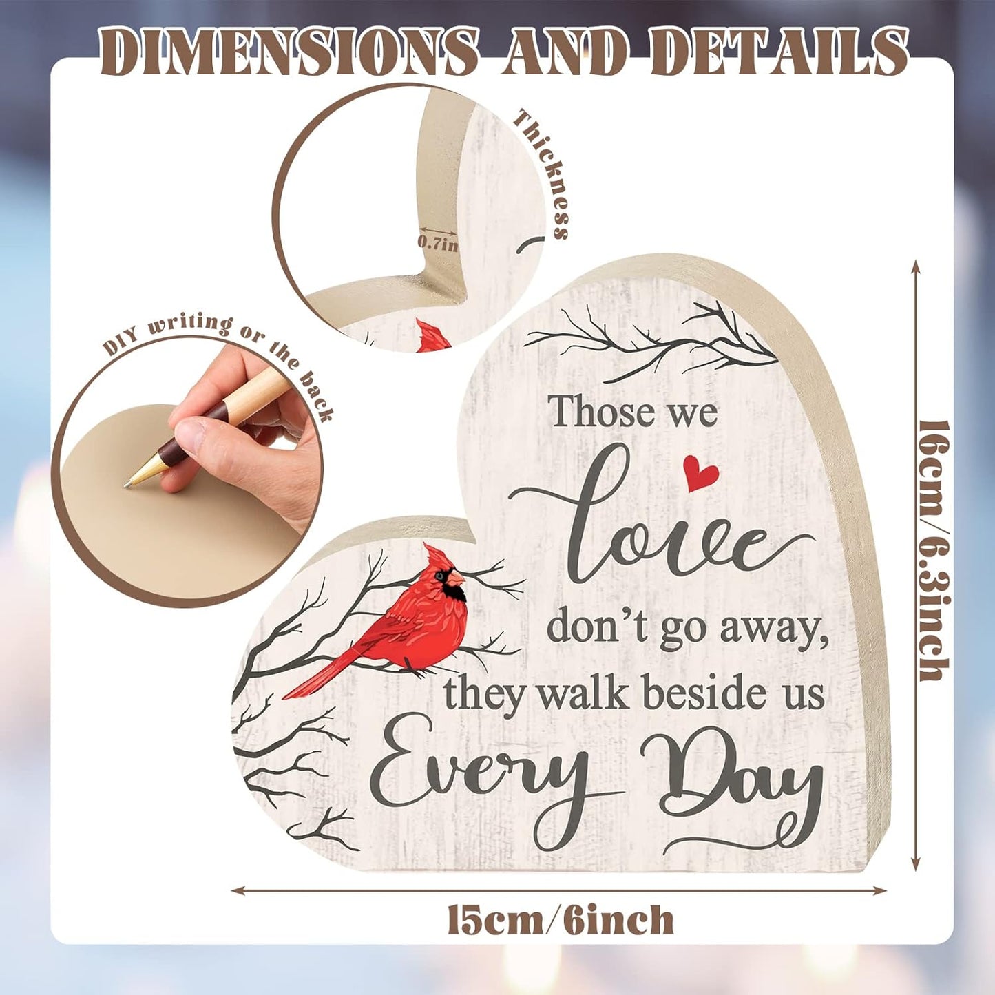 Jetec Sympathy Gift Memorial Wooden Heart for Loss of Loved One Remembrance Bereavement Decor Condolence Sign for Grief Father Mother Son Brother, 6. 3 x 6 x 0. 7 Inches(Cardinal Style)