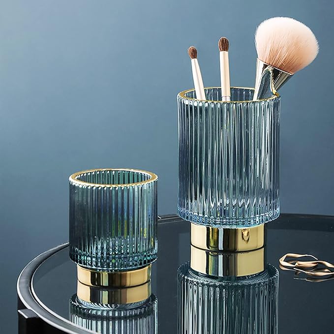 Glass Vase, Gold-Tone Metal Base, Flower Vase Decorative for Home Office Wedding Holiday Party Celebrate. Glass Plant Vase