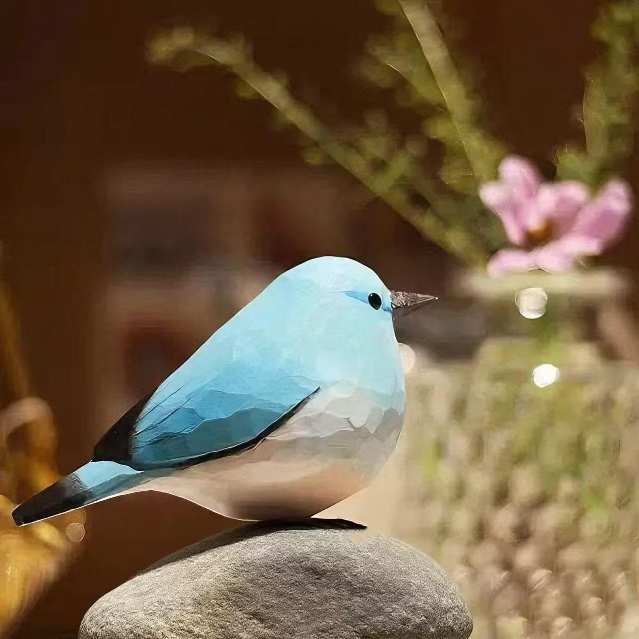 Handmade Wooden Blue Robin Figurine – 3.7" Carved & Hand-Painted Bird Statue, Desktop & Home Decor, Rustic Art, Gift for Bird Lovers