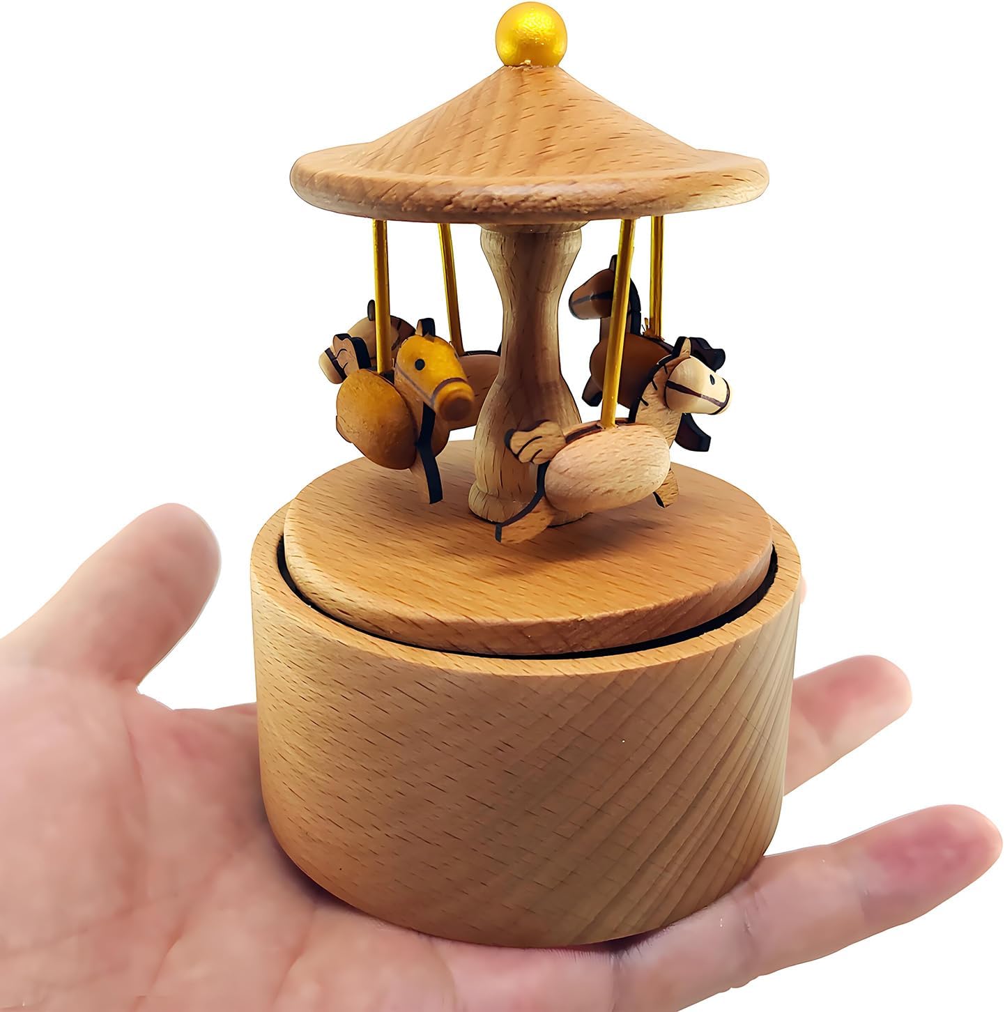 Mini Carousel Music Box, Palm Sized Carousel Music Box, Small Wooden Mechanical Music Box, for Friend Mother Grandmother