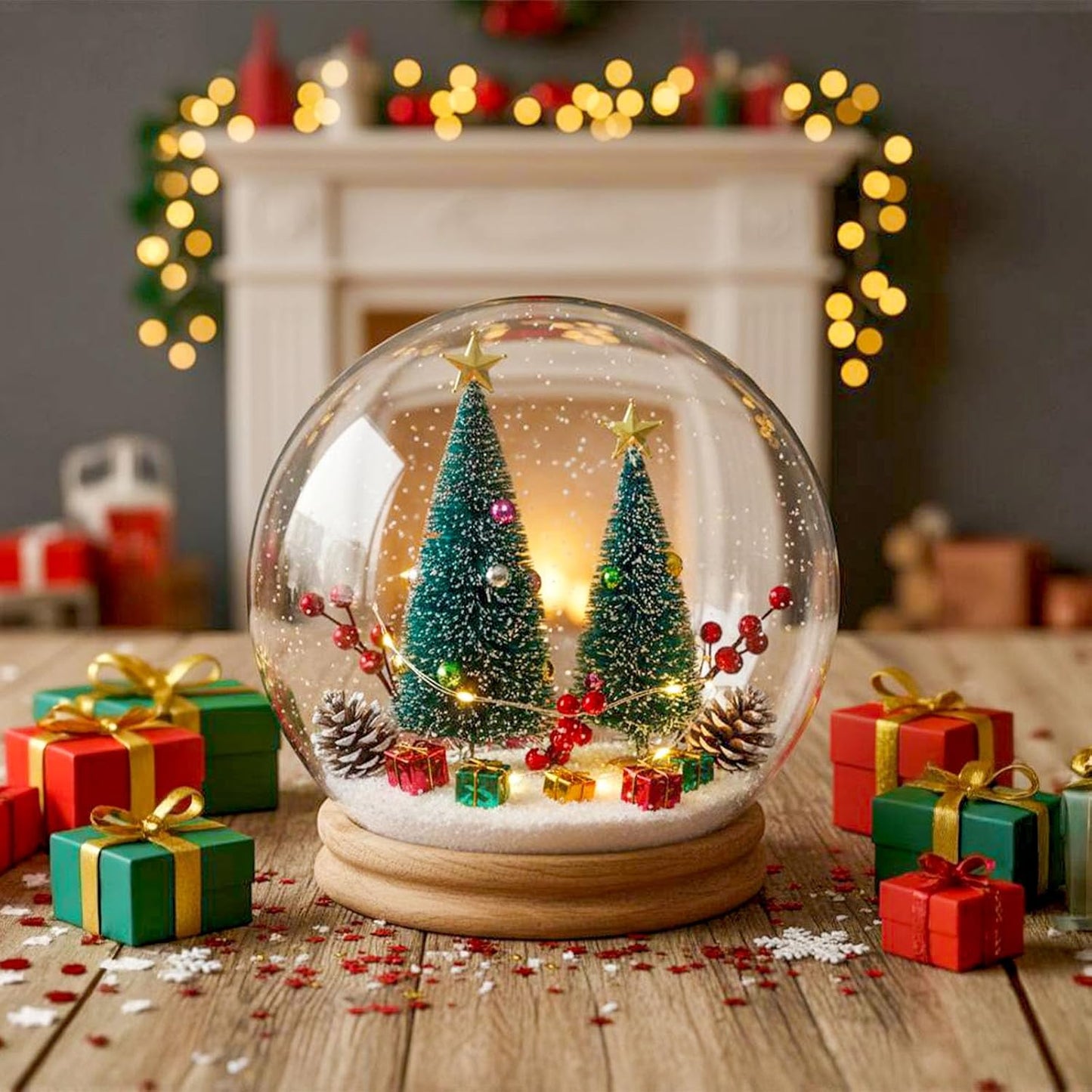 LOVEINUSA Mini Christmas Trees with Ornaments, 9PCS Sisal Snow Frost Trees with Wood Base for Table Top Decoration and DIY Diorama Models