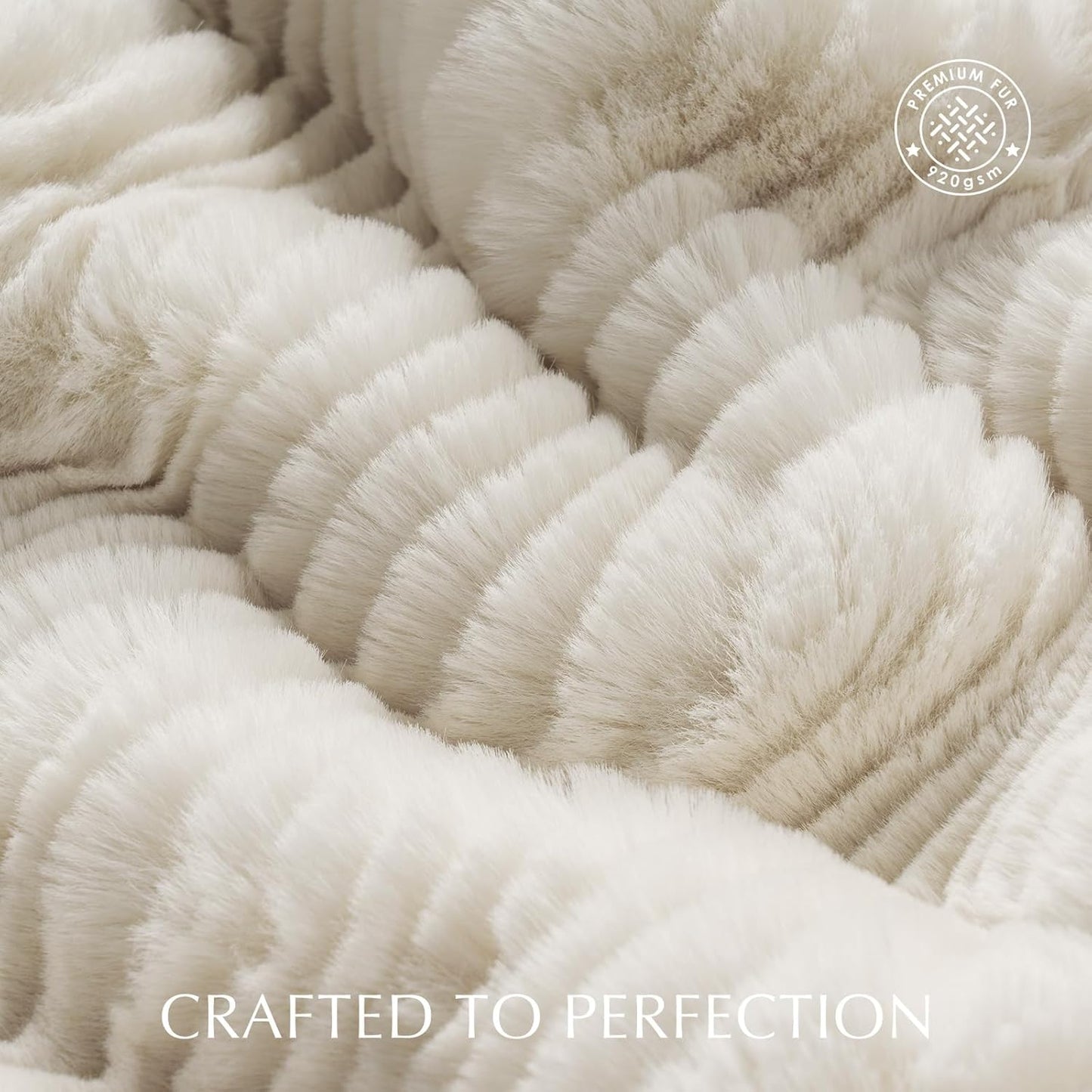 EVERGRACEHOME Ultra Soft Faux Fur Throw Blanket for Couch, Luxury Sculpted Texture Faux Rabbit Fur Blanket for Bed, Fluffy Thick Plush Warm Fuzzy Throw, 920GSM (Ivory White, 50''x60'')
