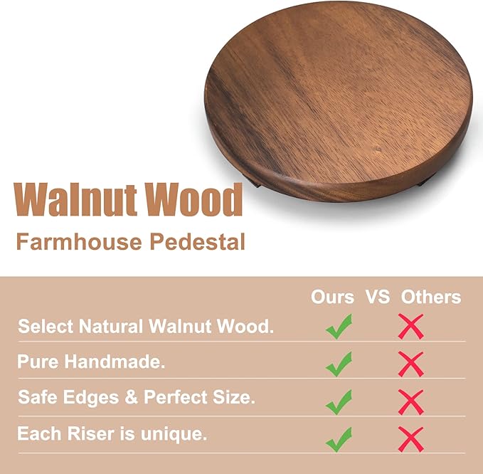 Walnut Wood Pedestal Stand, Decorative Wood Riser For Display, Farmhouse Decor Soap Tray, Displays Your Plant Bottles Candles for Your Home (Round,9 x 1.57Inch)