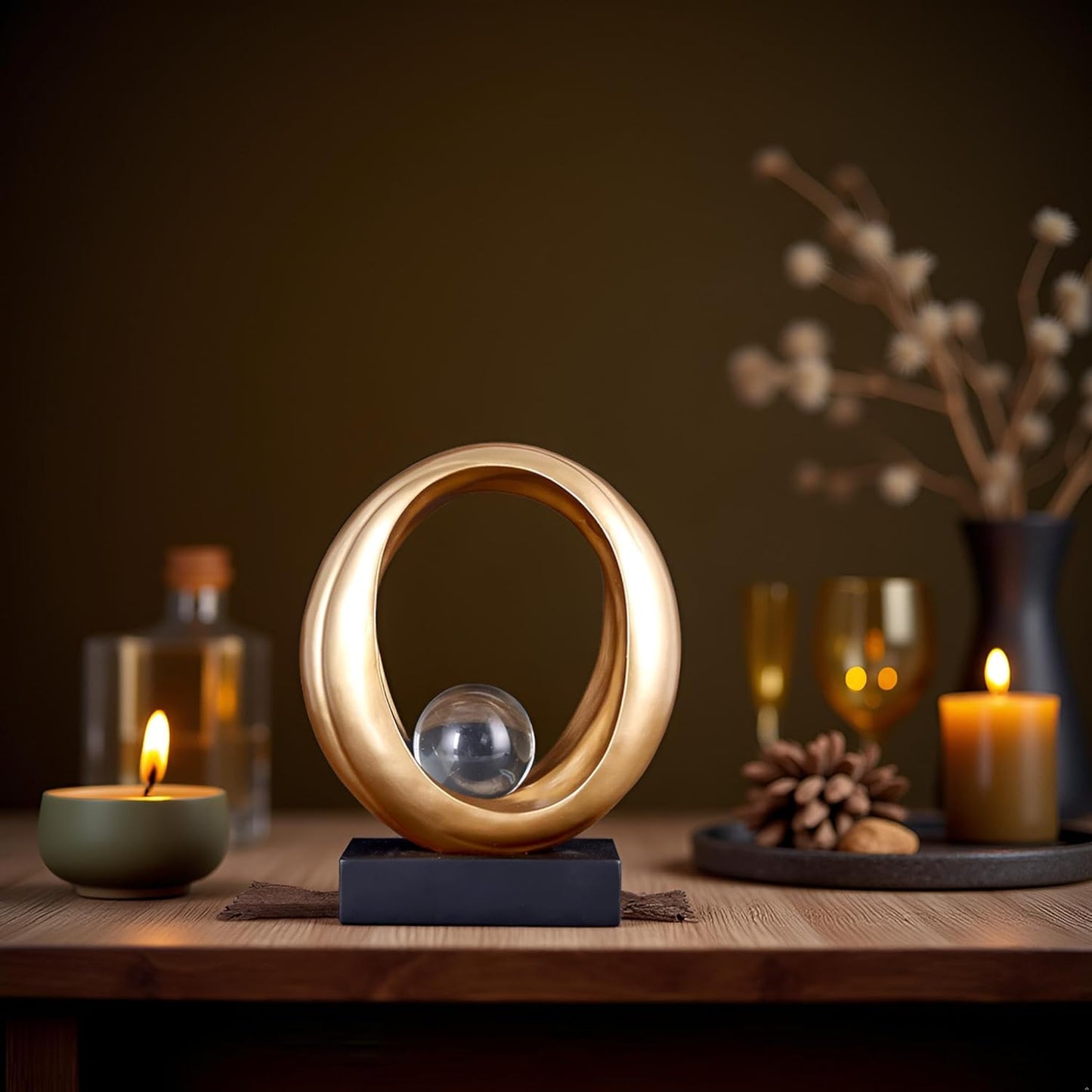 Golden Wave Resin Origami Statue, Modern Abstract Home Decoration Emphasizes Abstract Design for Office Desk, Carving Table, Family Bedroom, Living Room,Office Golden Stripe Decor (Gold)