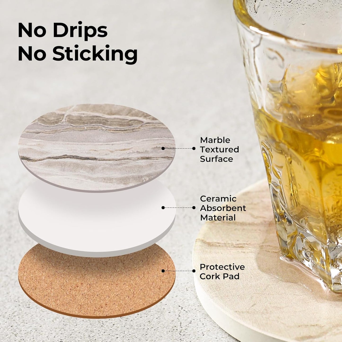 LIFVER Coasters Set of 6, Absorbent Drink Coasters, Marble Style Ceramic Stone Coaster for Drink Tabletop Protection, Modern Coaster Ideal for Home Decor Coffee Table House Warming Gifts