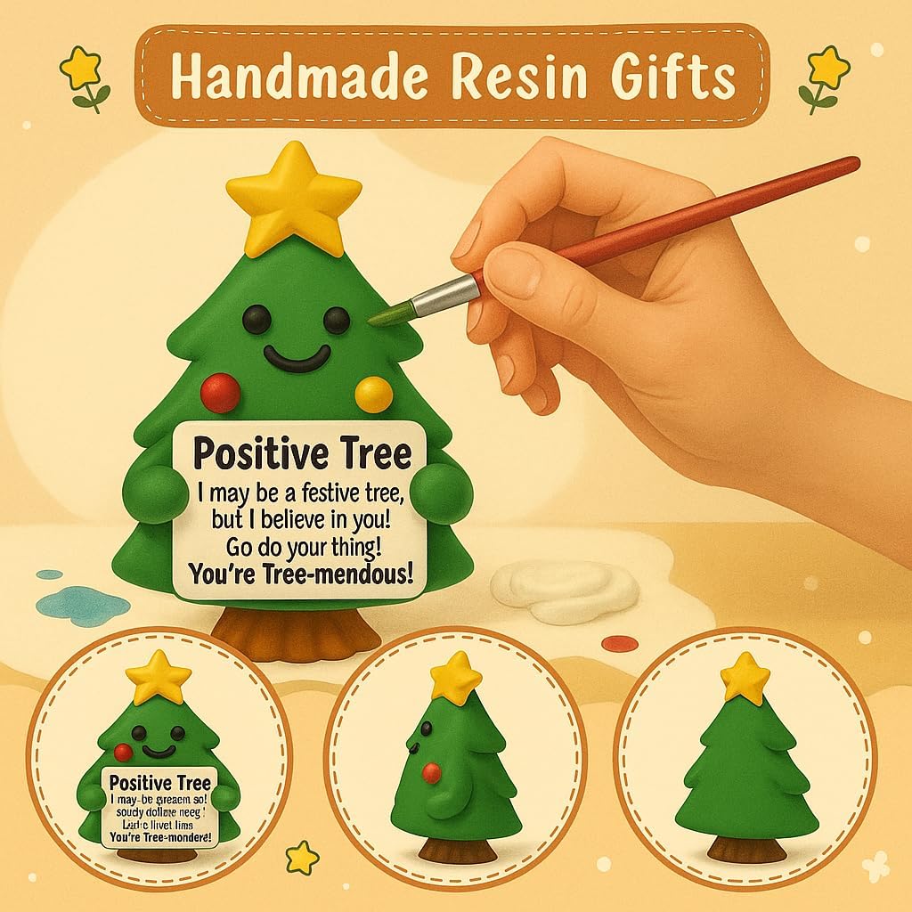 iStatue Positive Tree Hand-Painted Resin Figurine, 5-Inch Christmas Decoration Indoor Desk Décor | Cute Motivational Gift, Stocking Stuffer, Holiday Mantel & Office (Green Tree)
