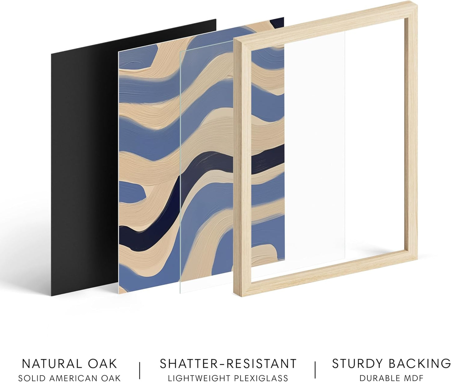 HAUS AND HUES Modern Abstract Wall Art - Blue and Green Living Room Art, Modern Artwork for Walls, Minimalist Picture for Living Room(Blue Abstract Pattern 4, Beige Frame, 16x20)