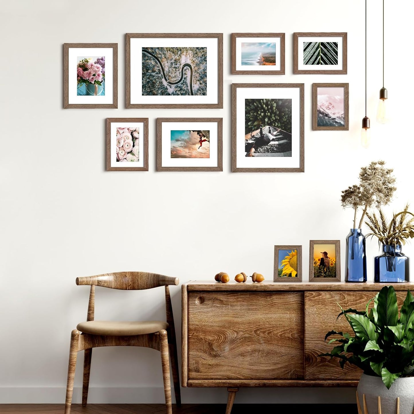 KINLINK 5x7 Picture Frame Rustic Brown, Solid Wood Frames with Acrylic Plexiglass for 3.5x5/4x6 with Mat or 5x7 without Mat, Tabletop and Wall Display Photo Frame, Set of 4