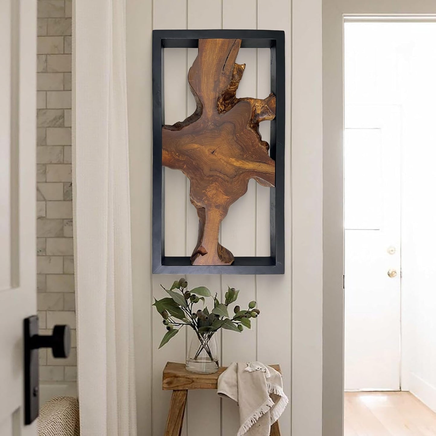 Greenage Teak Wall Decor 17"X31.5"X2.4" Farmhouse Rectangle Rustic Art Hanging Decoration for Home Living Room Bedroom Office