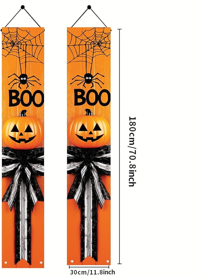2PCS Halloween Porch Banner Boo Spider Pumpkin Signs 71 x 12 Inch Halloween Front Door Hanging Decor Outdoor Indoor Wall Decorations for Party Entryway Supplies