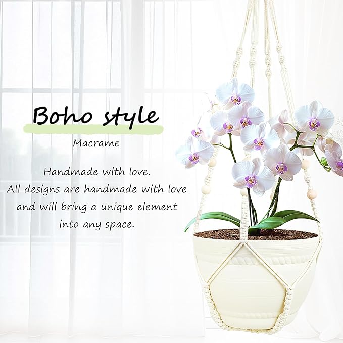 FGSAEOR Macrame Plant Holder Indoor Outdoor, Hanging 3-15 inch Pot, Bearing 20lb Planters, DIY Handmade Hanging Planter Basket, 35-Inch Extra Long Strong Boho Home Décor (2-Pack) (Ivory)