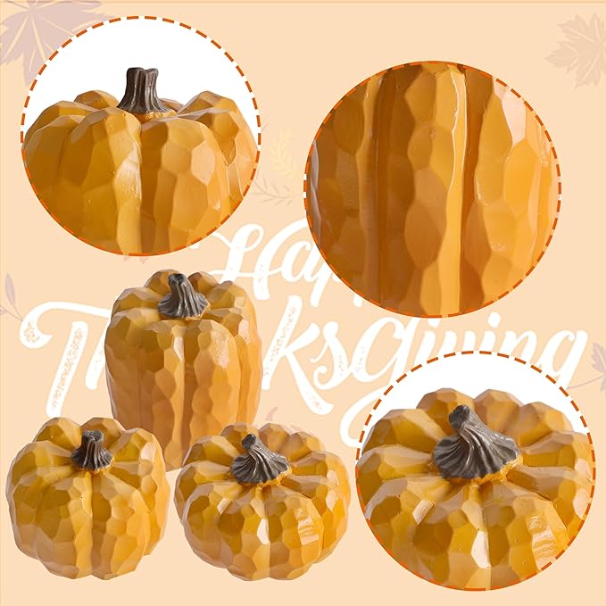 winemana Pumpkins Fall Decorations for Home & Thanksgiving- Set of 3 Artificial Pumpkin Centerpiece for Table Runner, Office, Indoor Mantel & Porch, Autumn Harvest Decor (Yellow)