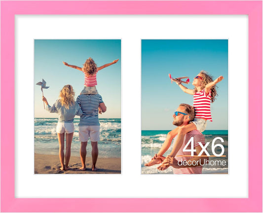 decorUhome 8x10 Picture Frames Collage Wall Decor, Display 2Pcs 4x6 Photos with Mat or 1Pcs 8x10 Unmatted, 2 4x6 Collage Picture Frames for Wall Mounting, Pink