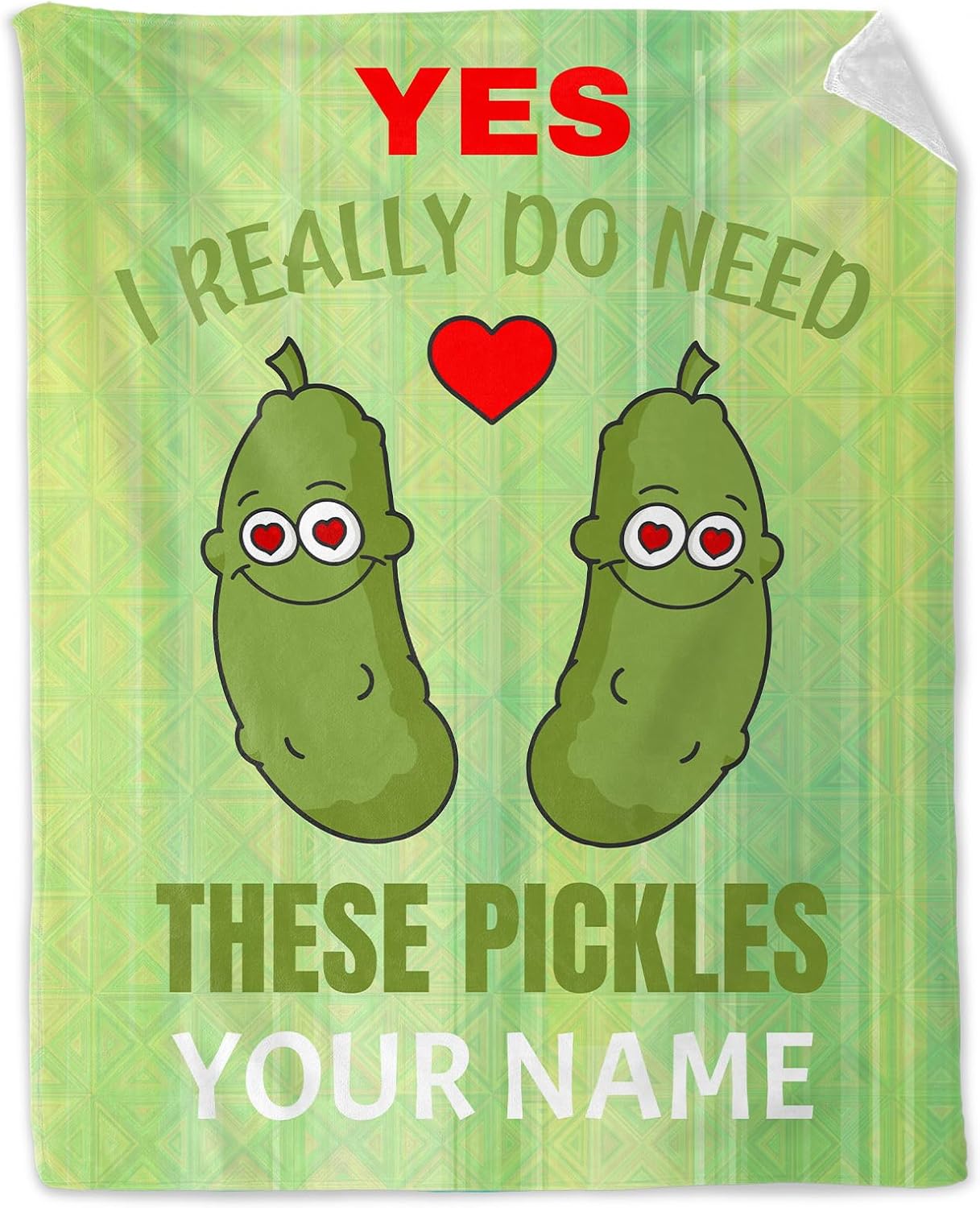 Custom Pickle Blanket for Girls - 40x50 Inches Flannel Throw with Name - Soft Fuzzy Plush Throws Gift - Light Green Funny Blanket for Couch, Sofa