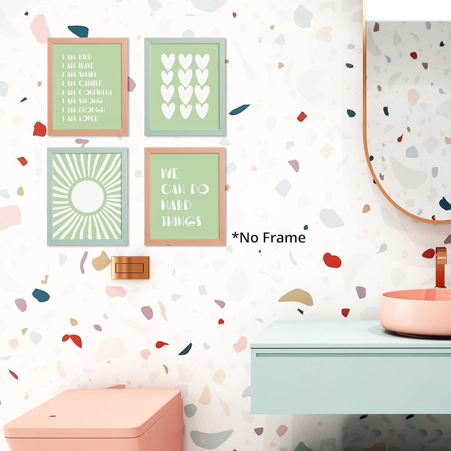 I am Kind Brave Smart Affirmations Green Sun Sunshine Hearts Poster Prints for Girls Kids Room Playroom Decor,Girl Nursery Decorations Prints Wall Art Unframed 4pcs 8x10inches,Girls Kids Gifts