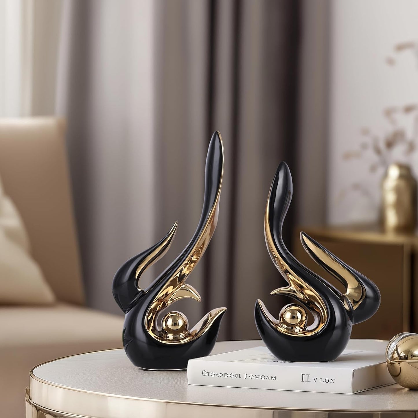 DOVDOV Black and Gold Decor, Ceramic Abstract Sculptures and Statues, Modern Art mid Century Decor Coffee Table Living Room Dining Room Table Bedroom Office Home Shelves Fireplace countertop Decor.