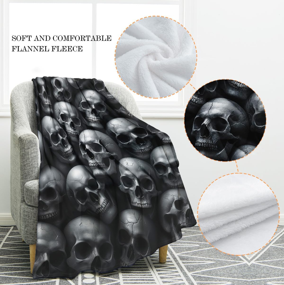 Jekeno Gothic Skull Blanket Gifts for Women Men Girls Boys Mom Wife Husband Dad Halloween Birthday Christmas Skeleton Horror Dark Presents Home Bedroom Living Room Bed Sofa Decor Throw 60"x80"