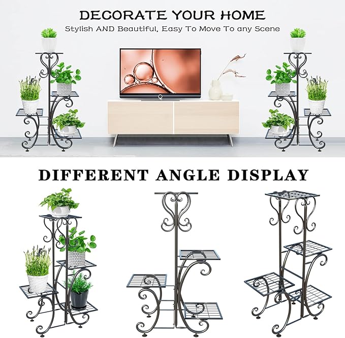 ZHAZHADI Metal Plant Stand Indoor Outdoor - 4 Tier Flower Pot Holder Shelf - Wrought Iron Planter Display Rack - Corner Vertical Shelves Organizer for Garden Patio Lawn balcony…