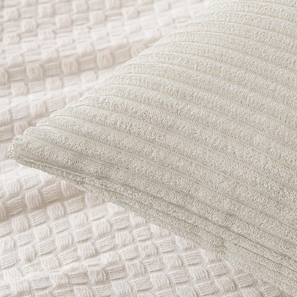 MIULEE 26x26 inch Euro Sham Beige Corduroy Pillow Covers Pack of 2 Boho Decorative Spliced Pillow Covers Soft Solid Couch Pillowcases Cross Patchwork Textured Cushion Covers for Living Room Bed Sofa