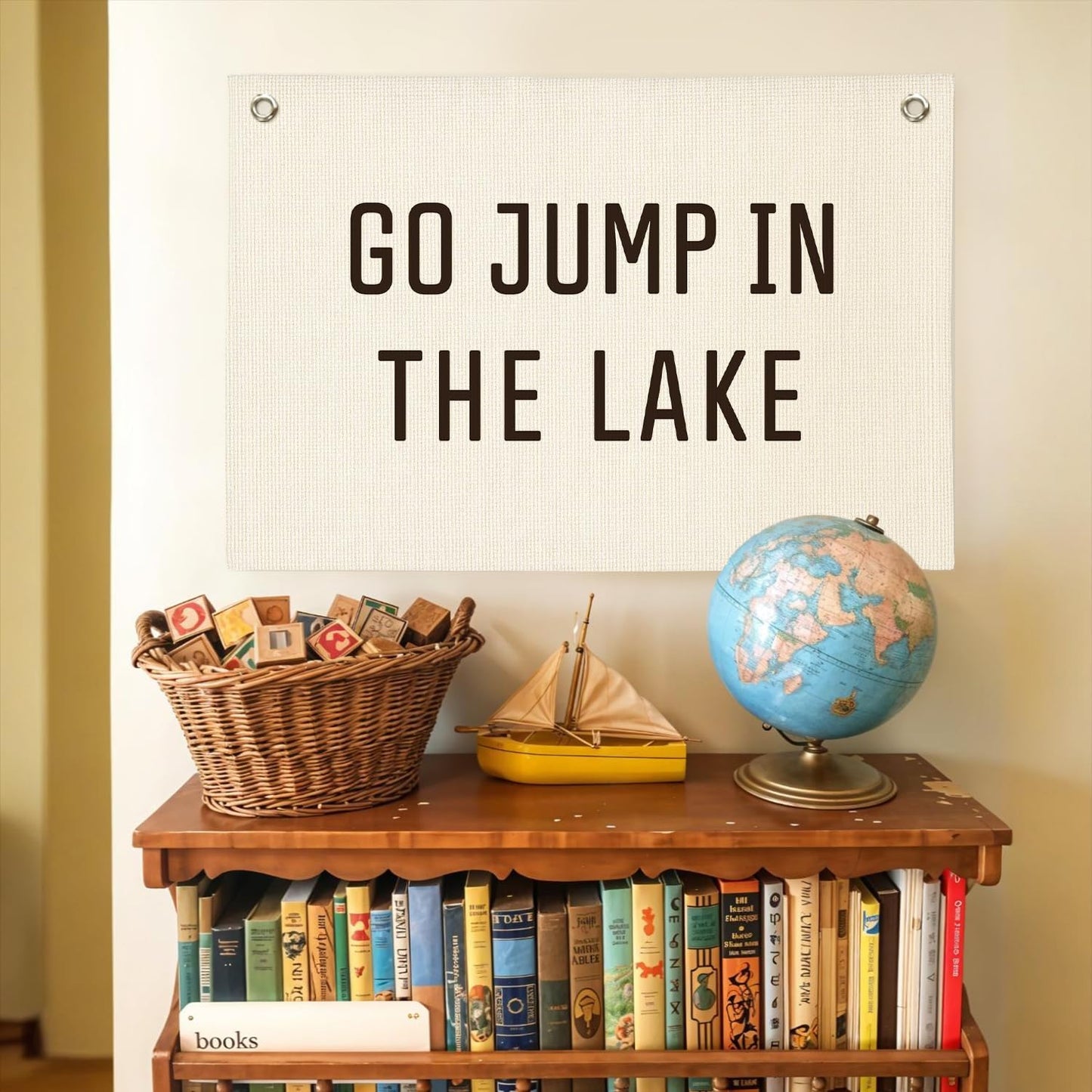 Lake House Decor Canvas Banner,Lake House Gifts,Go Jump in The Lake Banner - Surf Decor Wall Hanging Banner Flag for Cabin Bedroom Porch Home 30x20 Inch