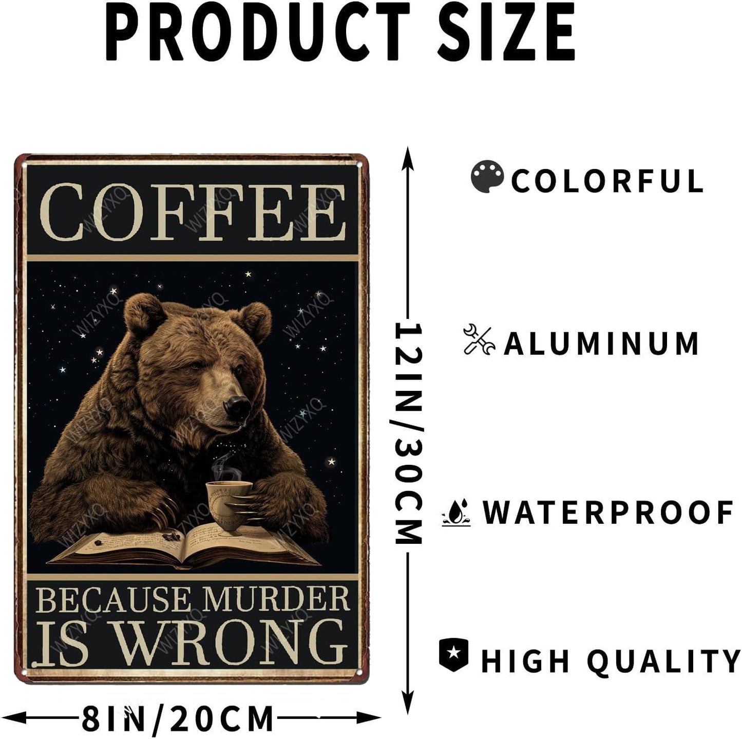 Metal Signs Coffee Because Murder Is Wrong Bear Vintage Tin Sign for Home Office Kitchen Bar Cafe Garden Wall Decor 12x8 Inch